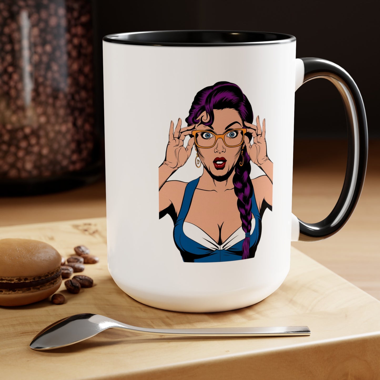 Sexy PopArt Girl with Glasses and Braids 15oz Coffee Mug