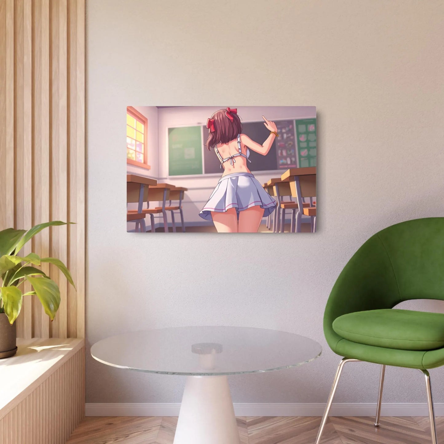 Alluring Waifu College Co-Ed in Class Metal Print – 8x12 Anime Art for Home Decor