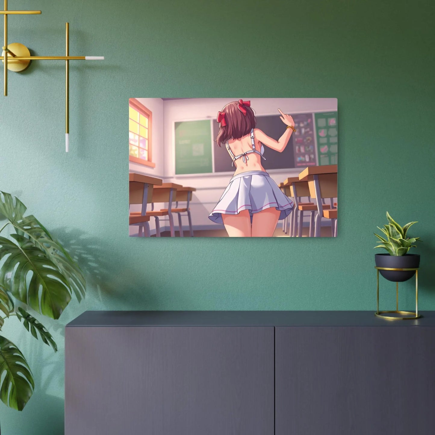 Alluring Waifu College Co-Ed in Class Metal Print – 8x12 Anime Art for Home Decor
