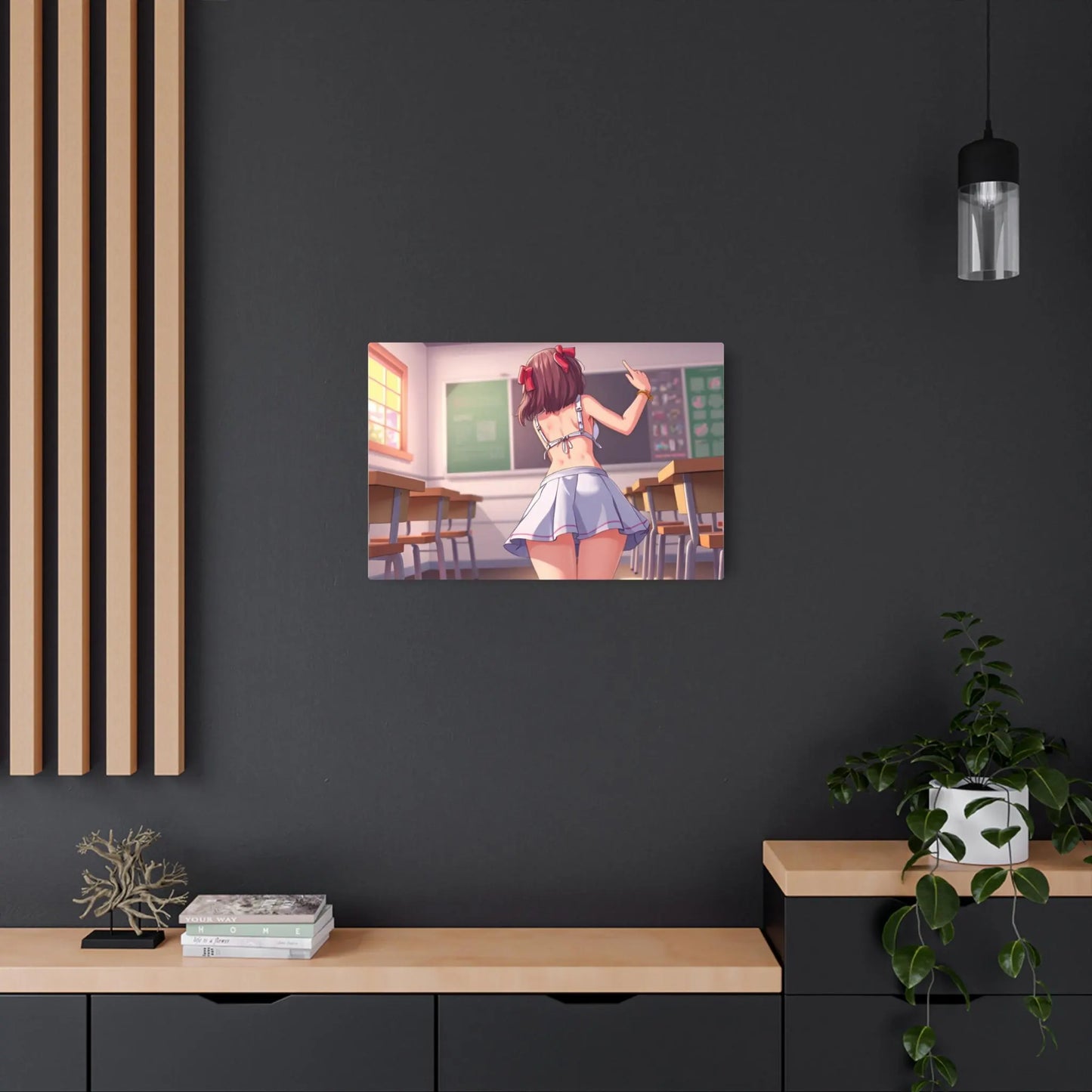 Alluring Waifu College Co-Ed in Class Metal Print – 8x12 Anime Art for Home Decor