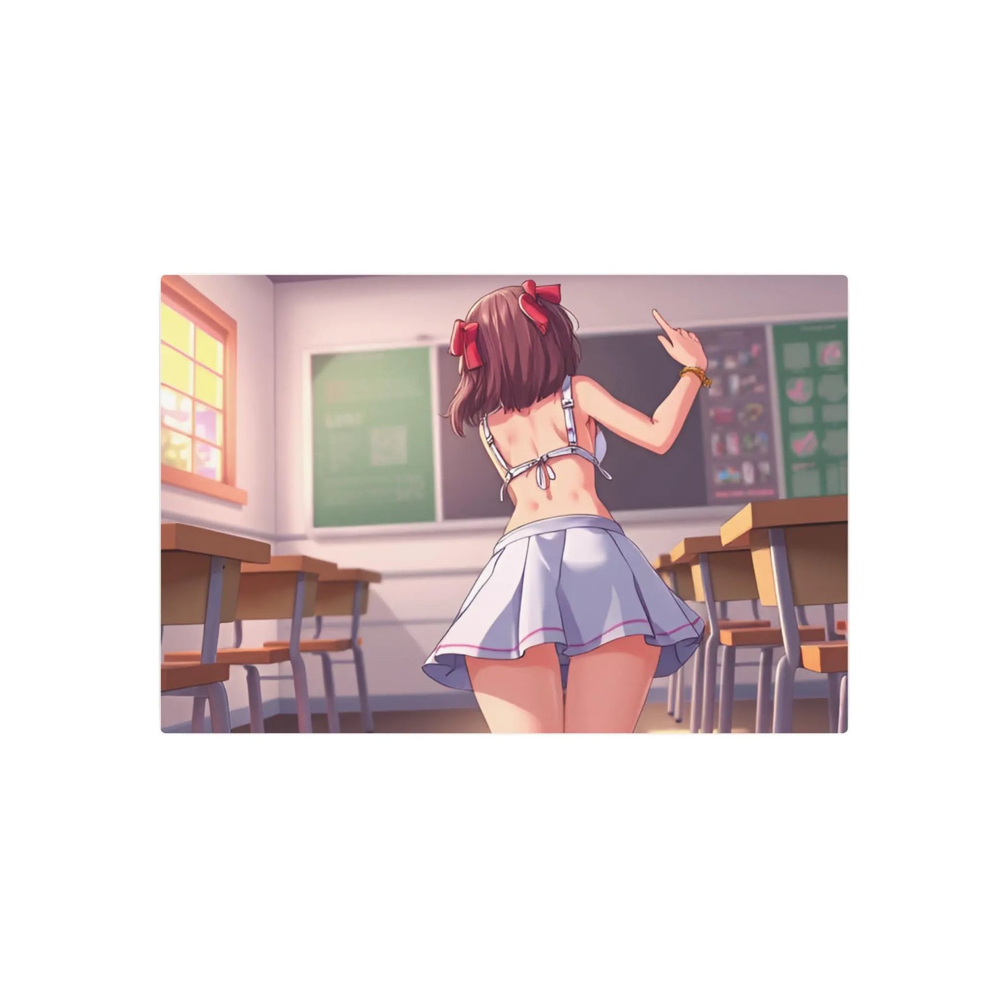 Alluring Waifu College Co-Ed in Class Metal Print – 8x12 Anime Art for Home Decor