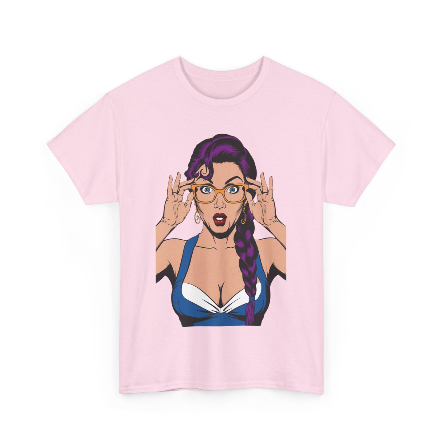Sexy PopArt Girl Glasses and Braids Tshirt unisex heavy cotton