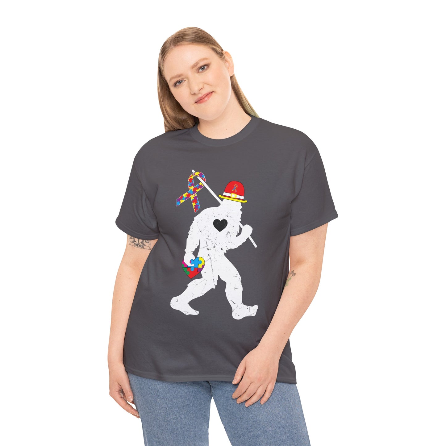 Bigfoot Heart Puzzle Piece Autism T shirt unisex heavy cotton T-shirt