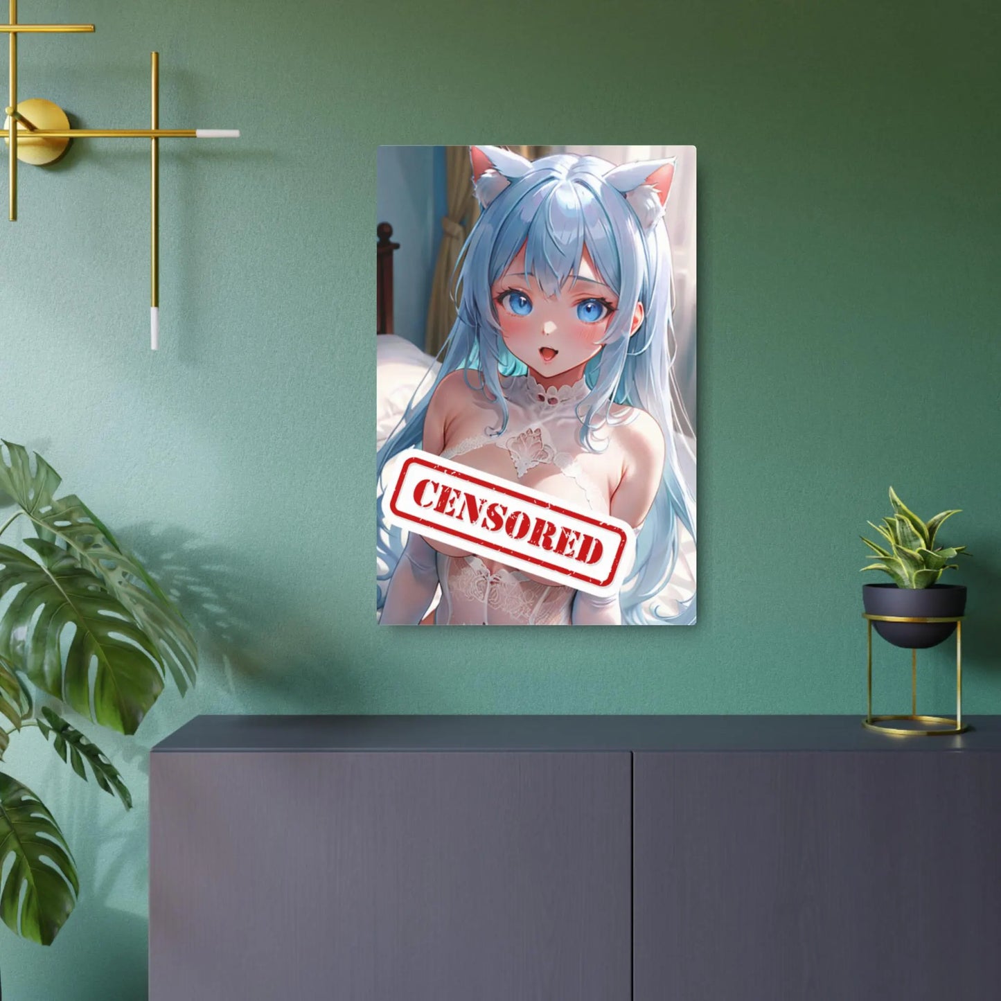 Adorable Catgirl Waifu Metal Print – 8x12 Kawaii Anime Art for Home Decor