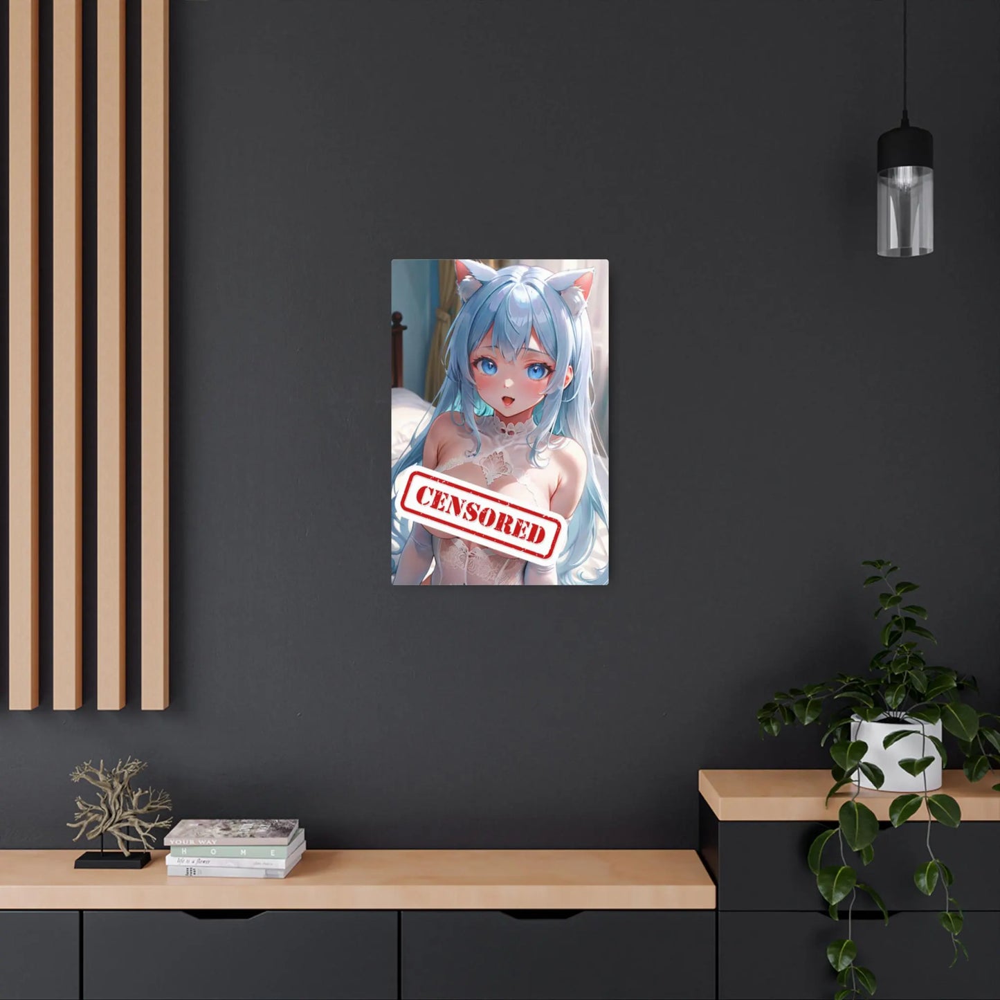 Adorable Catgirl Waifu Metal Print – 8x12 Kawaii Anime Art for Home Decor