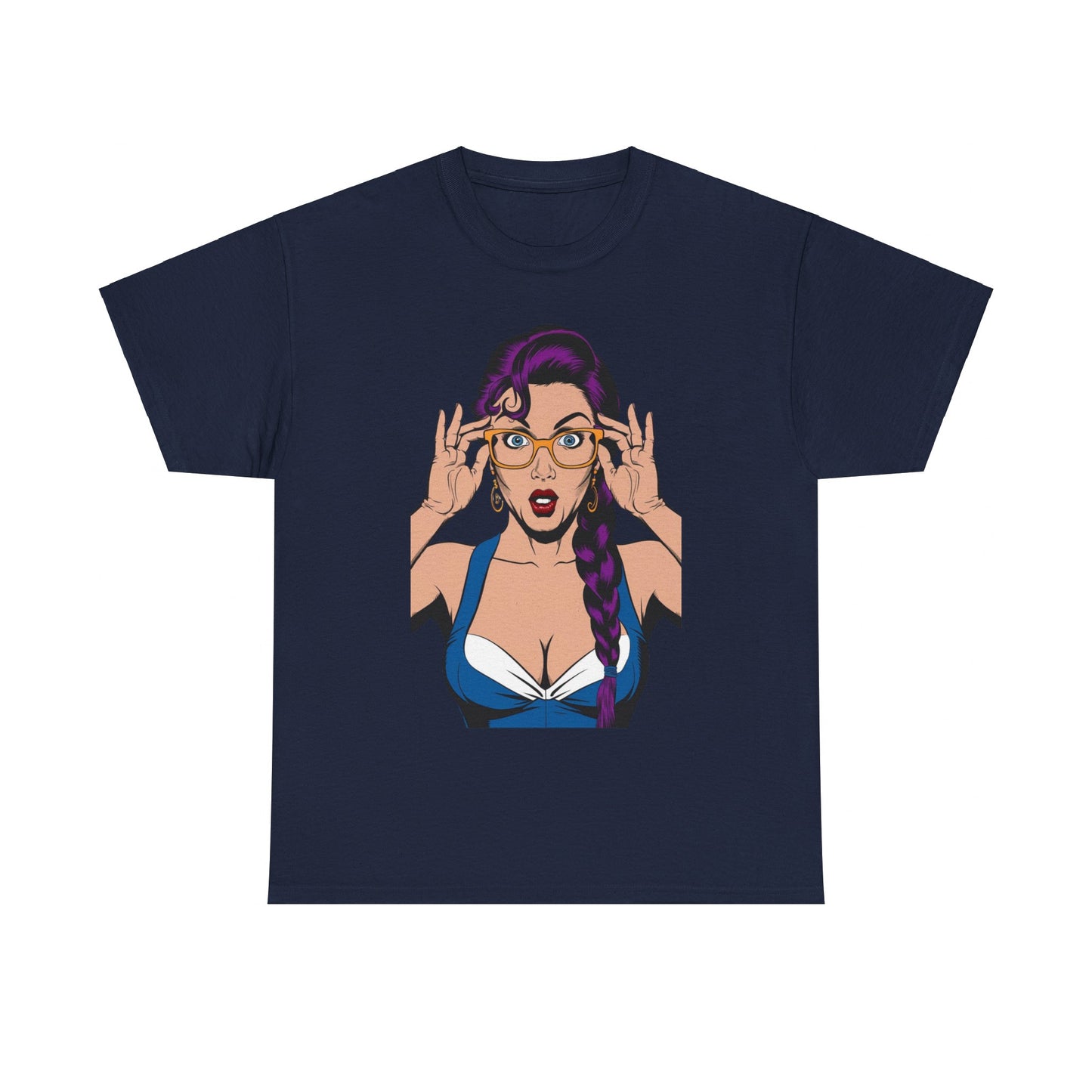 Sexy PopArt Girl Glasses and Braids Tshirt unisex heavy cotton