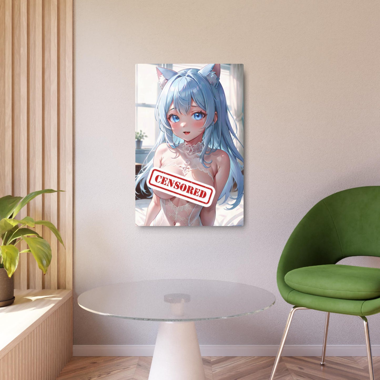 Adorable Catgirl Waifu Metal Print – 8x12 Kawaii Anime Art for Home Decor