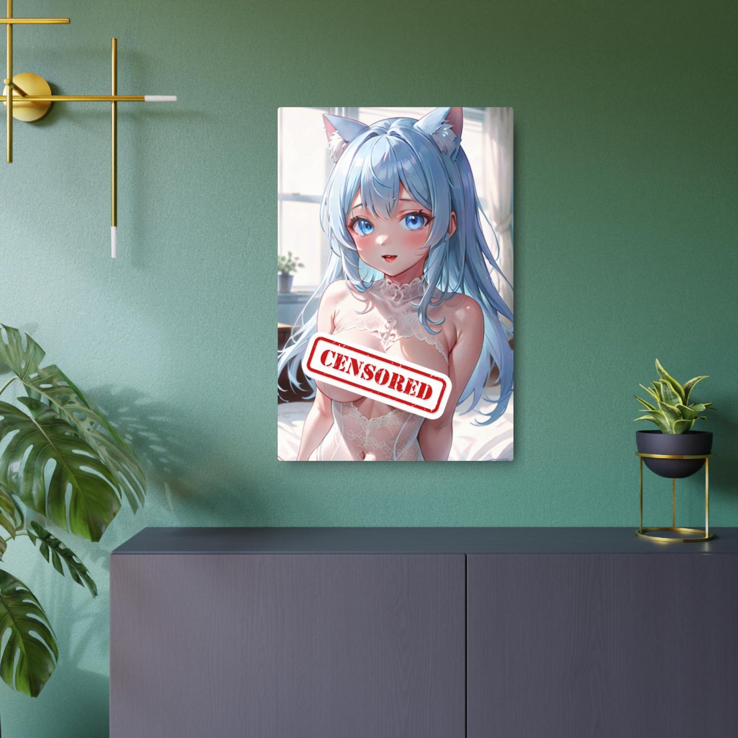 Adorable Catgirl Waifu Metal Print – 8x12 Kawaii Anime Art for Home Decor