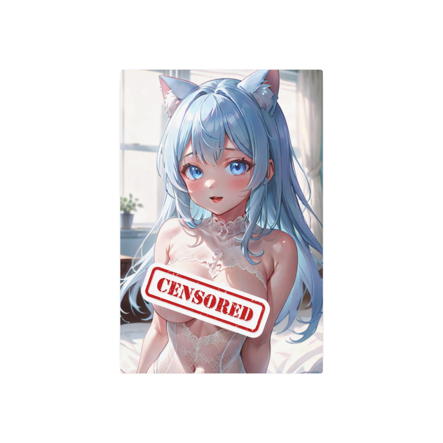 Adorable Catgirl Waifu Metal Print – 8x12 Kawaii Anime Art for Home Decor