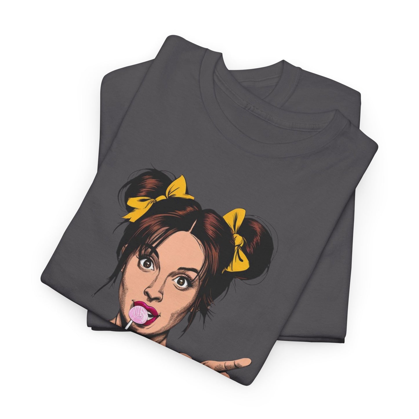 Sexy PopArt Girl with pigtails and Sucker Unisex heavy cotton Tshirt