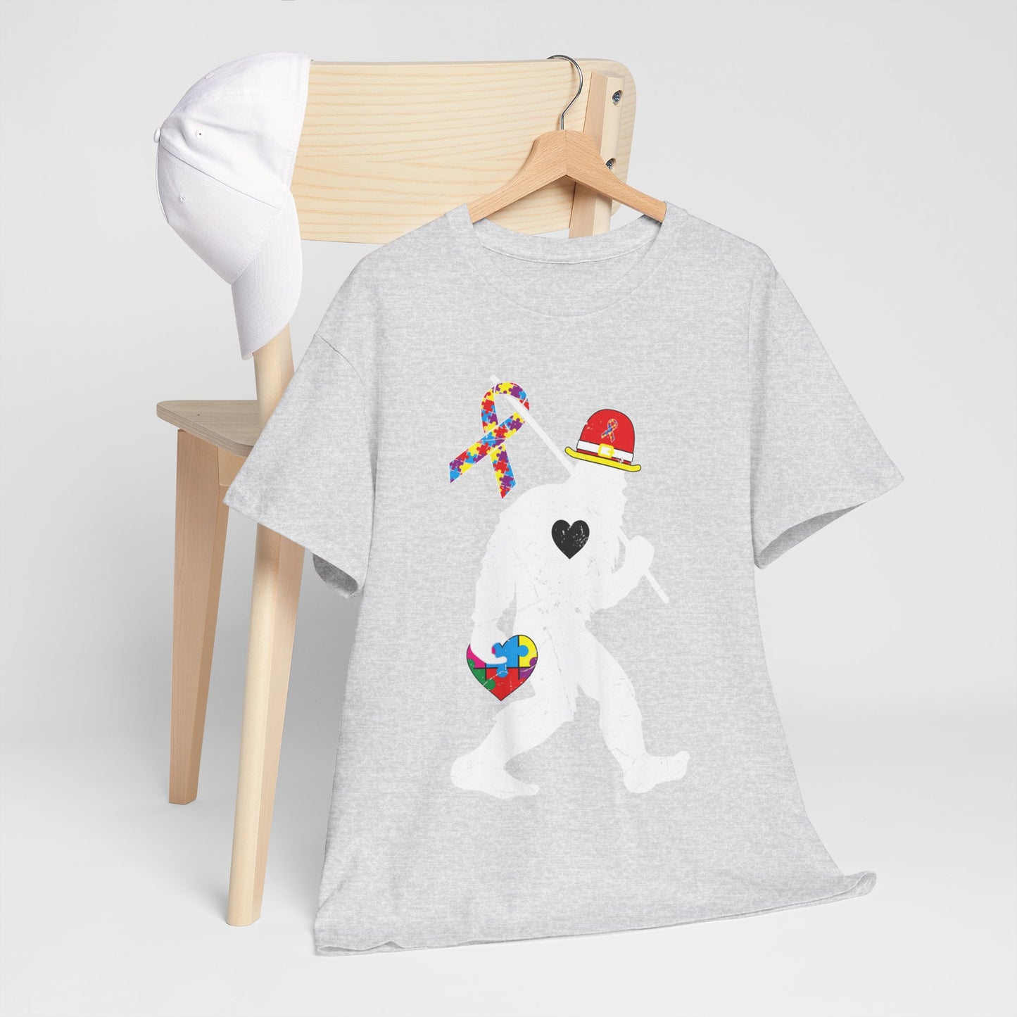 Bigfoot Heart Puzzle Piece Autism T shirt unisex heavy cotton T-shirt