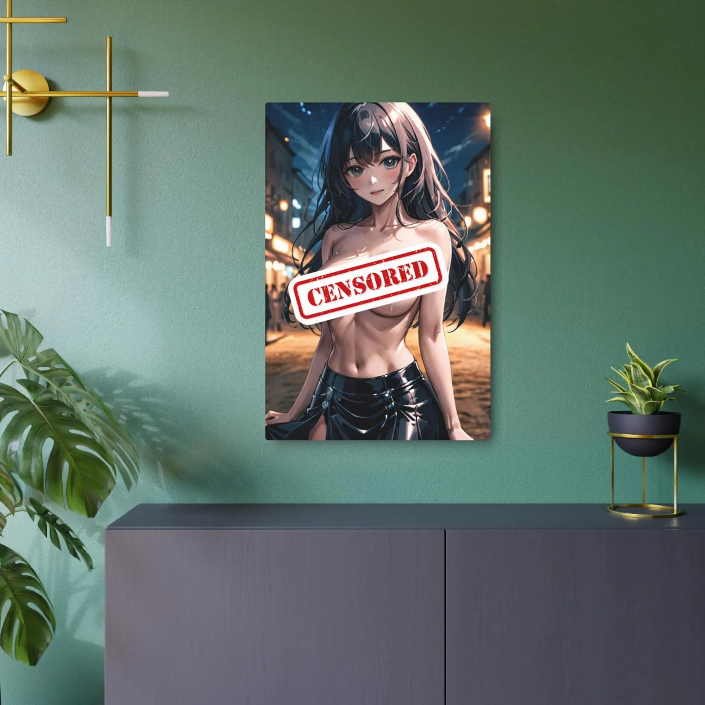 Alluring Waifu Night Scene Metal Print – 8x12 Anime Art for Home Decor