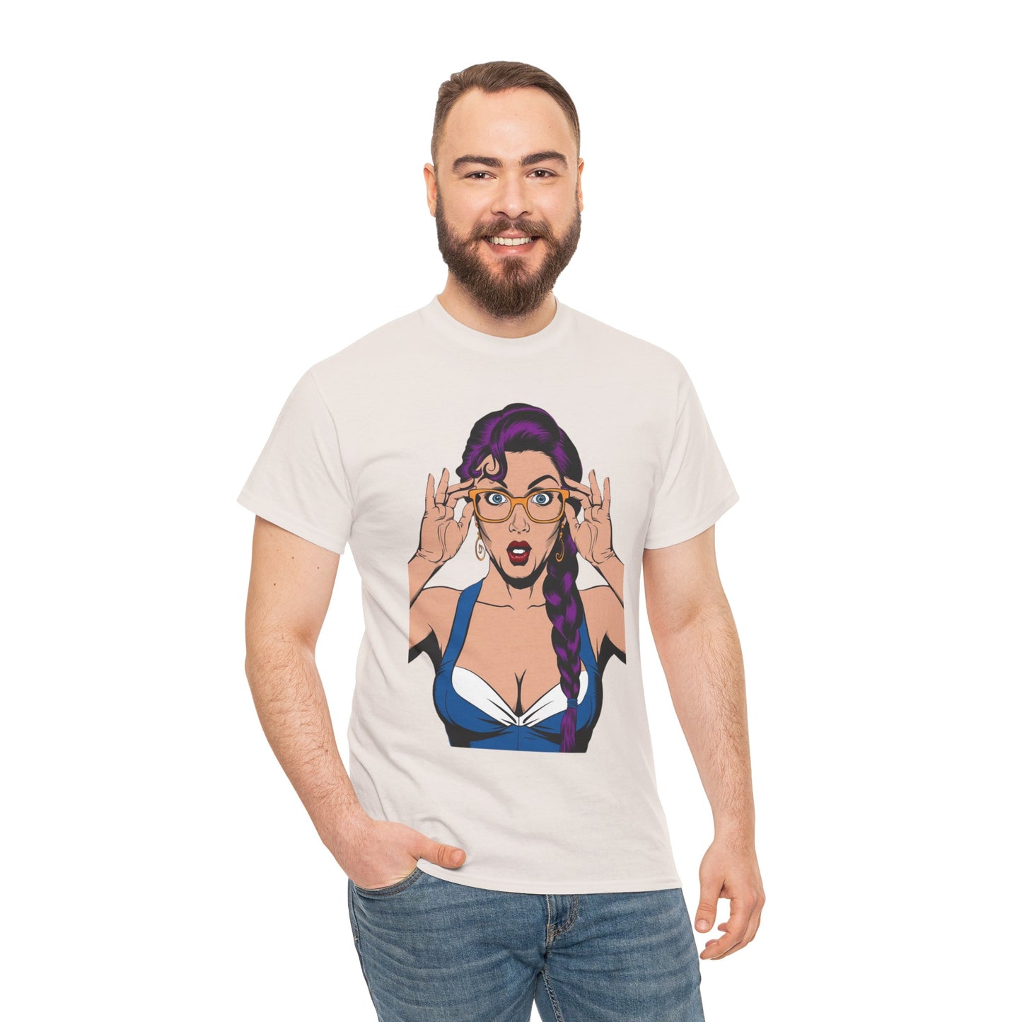 Sexy PopArt Girl Glasses and Braids Tshirt unisex heavy cotton