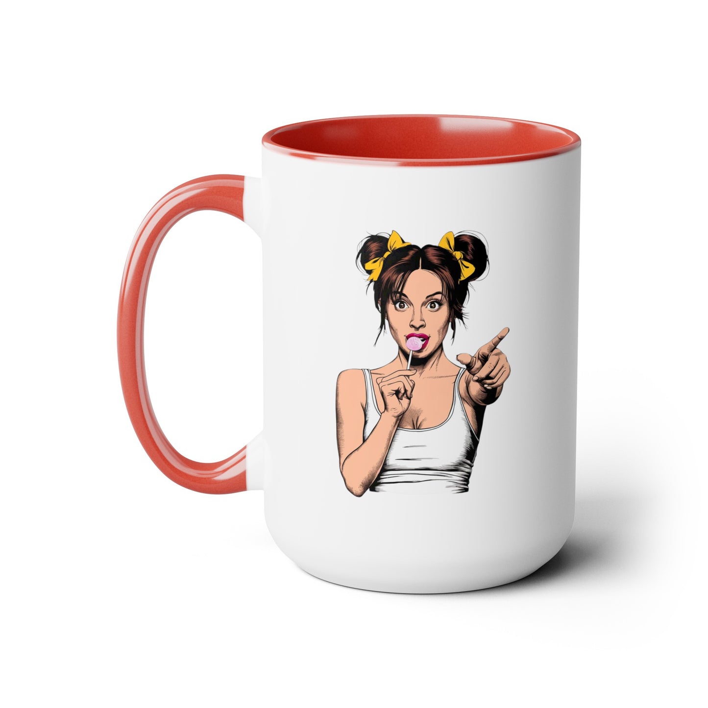 Sexy PopArt Girl with Sucker and Pigtails 15oz Coffee Mug