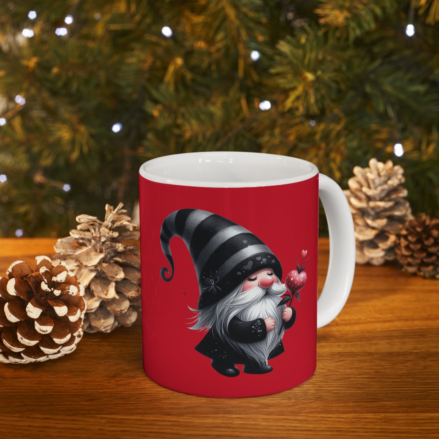 Black Valentine Gnome Ceramic Mug 11oz