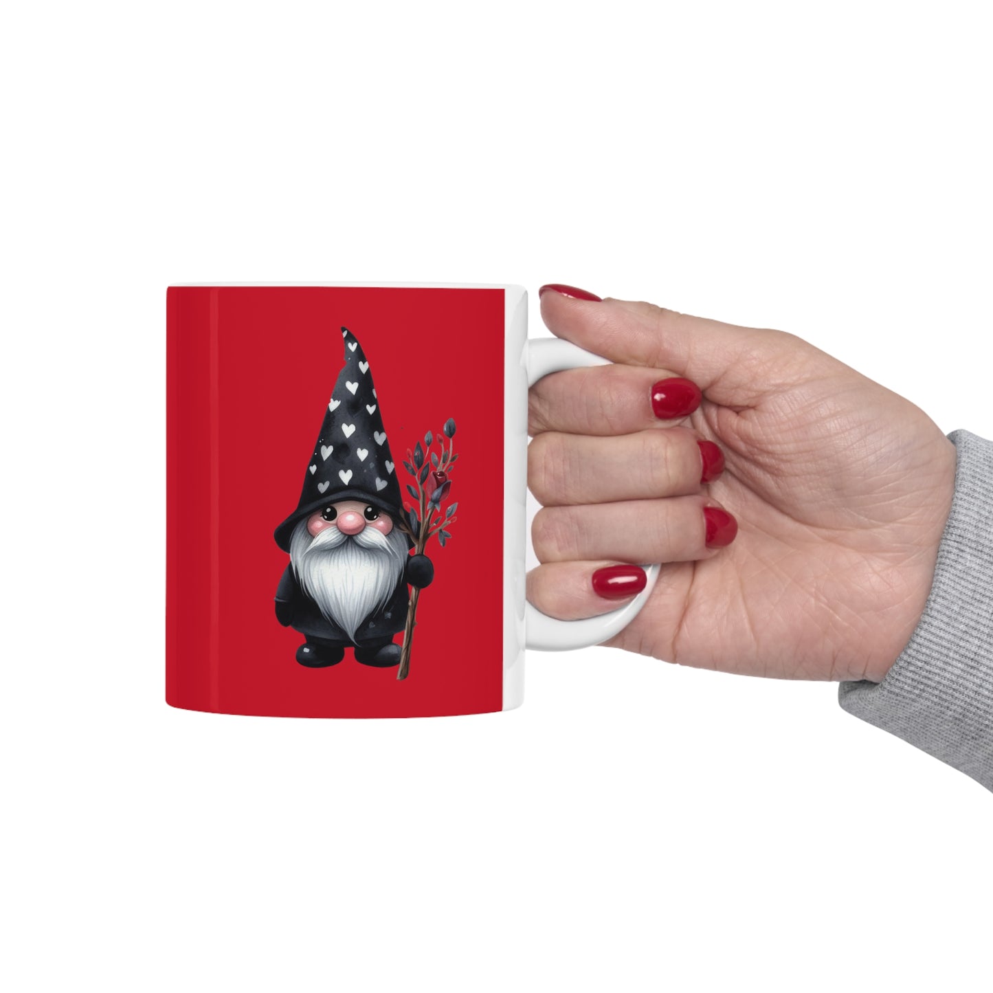 Black Valentine Gnome Ceramic Mug 11oz