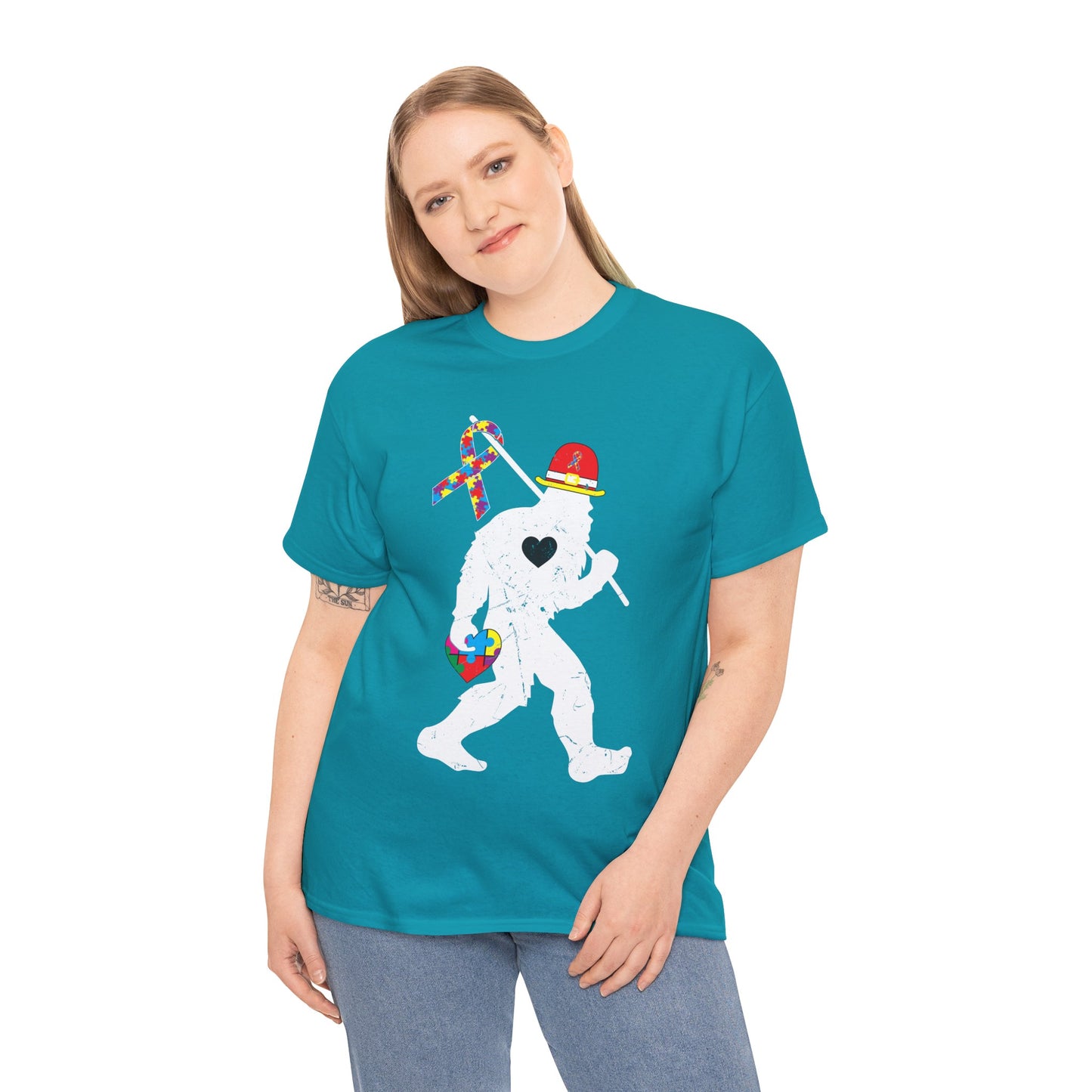 Bigfoot Heart Puzzle Piece Autism T shirt unisex heavy cotton T-shirt