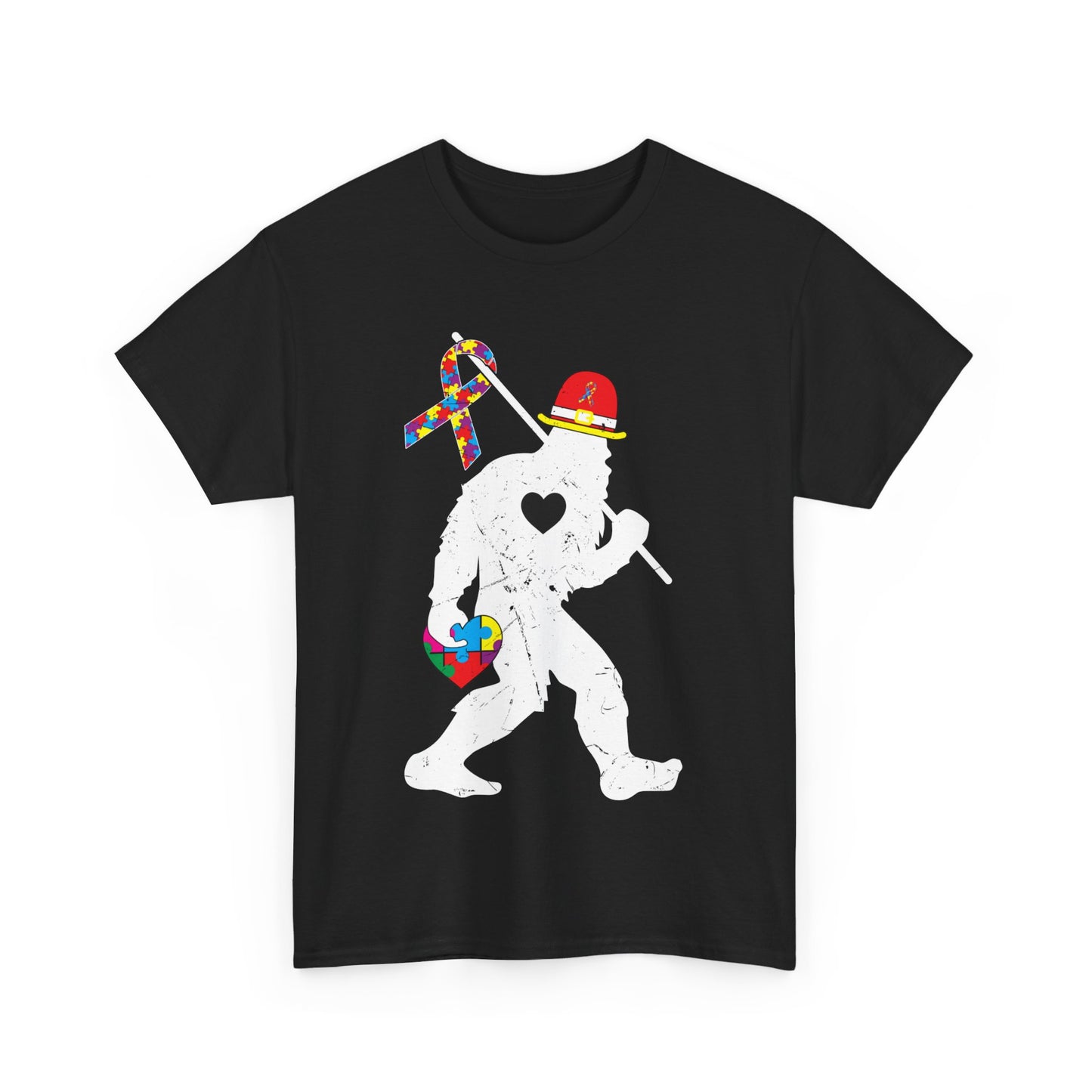 Bigfoot Heart Puzzle Piece Autism T shirt unisex heavy cotton T-shirt