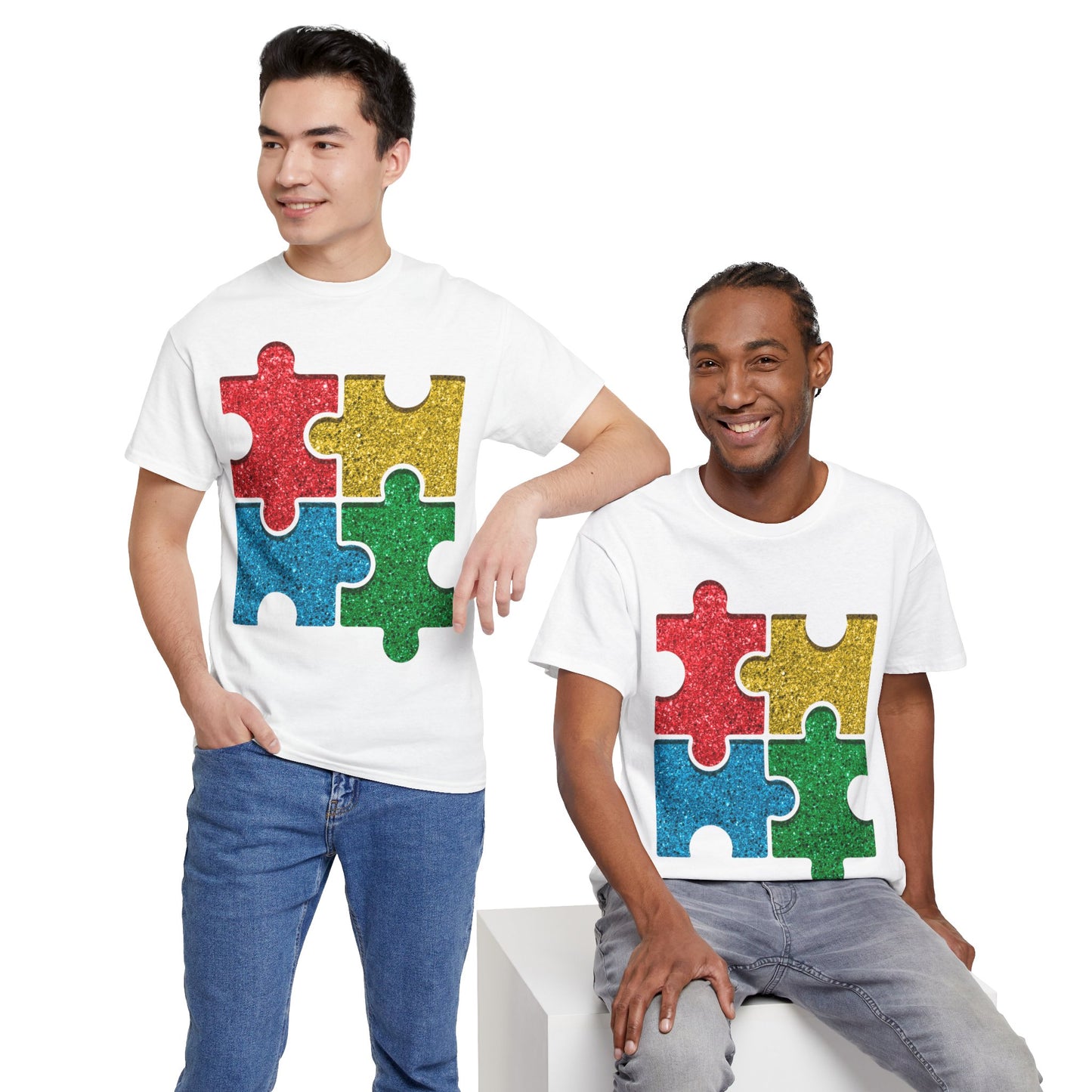 Autism Puzzle Pieces T-shirt Unisex Heavy Cotton