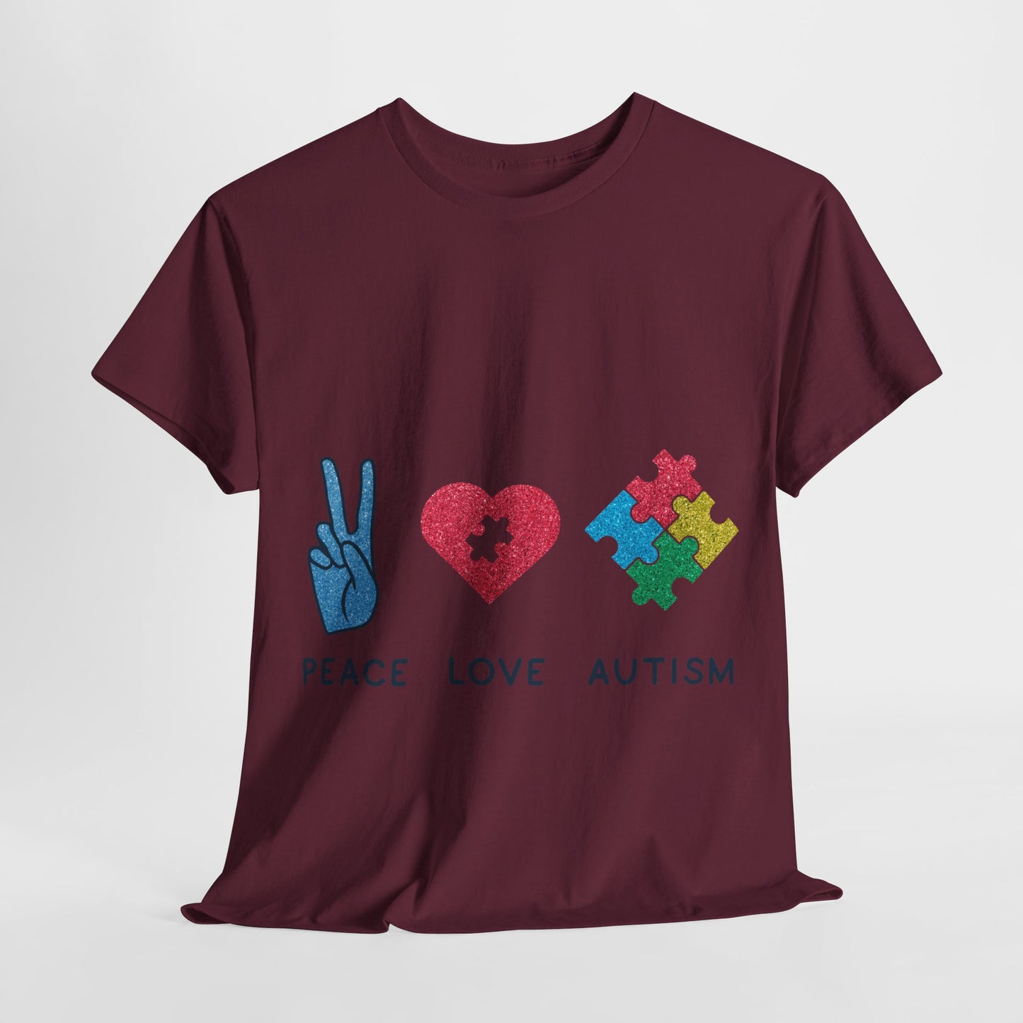 Autism Peace Love Autism T-shirt Unisex Heavy Cotton
