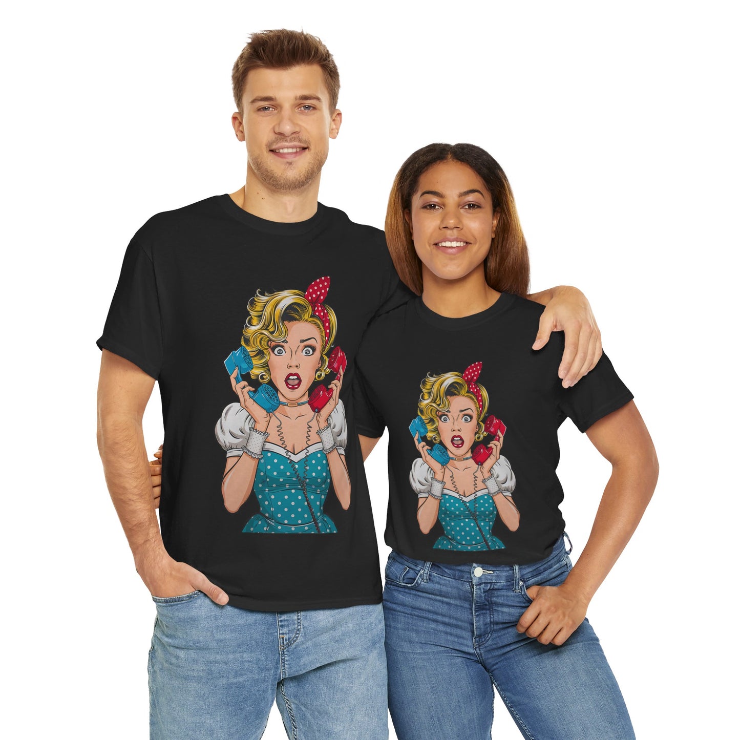 PopArt Girl on the Phone  Tshirt unisex heavy cotton