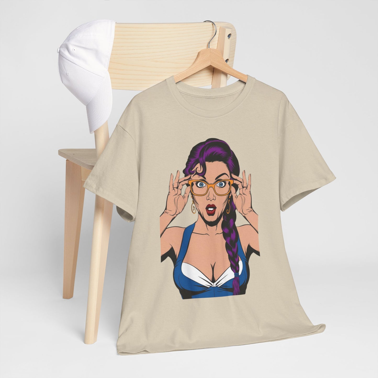 Sexy PopArt Girl Glasses and Braids Tshirt unisex heavy cotton