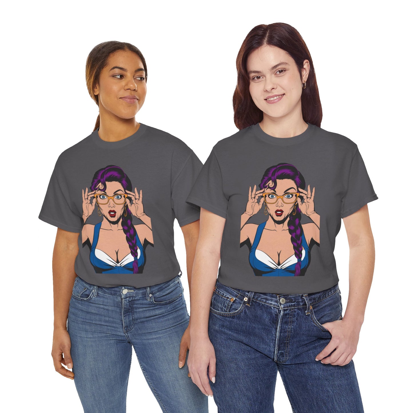 Sexy PopArt Girl Glasses and Braids Tshirt unisex heavy cotton