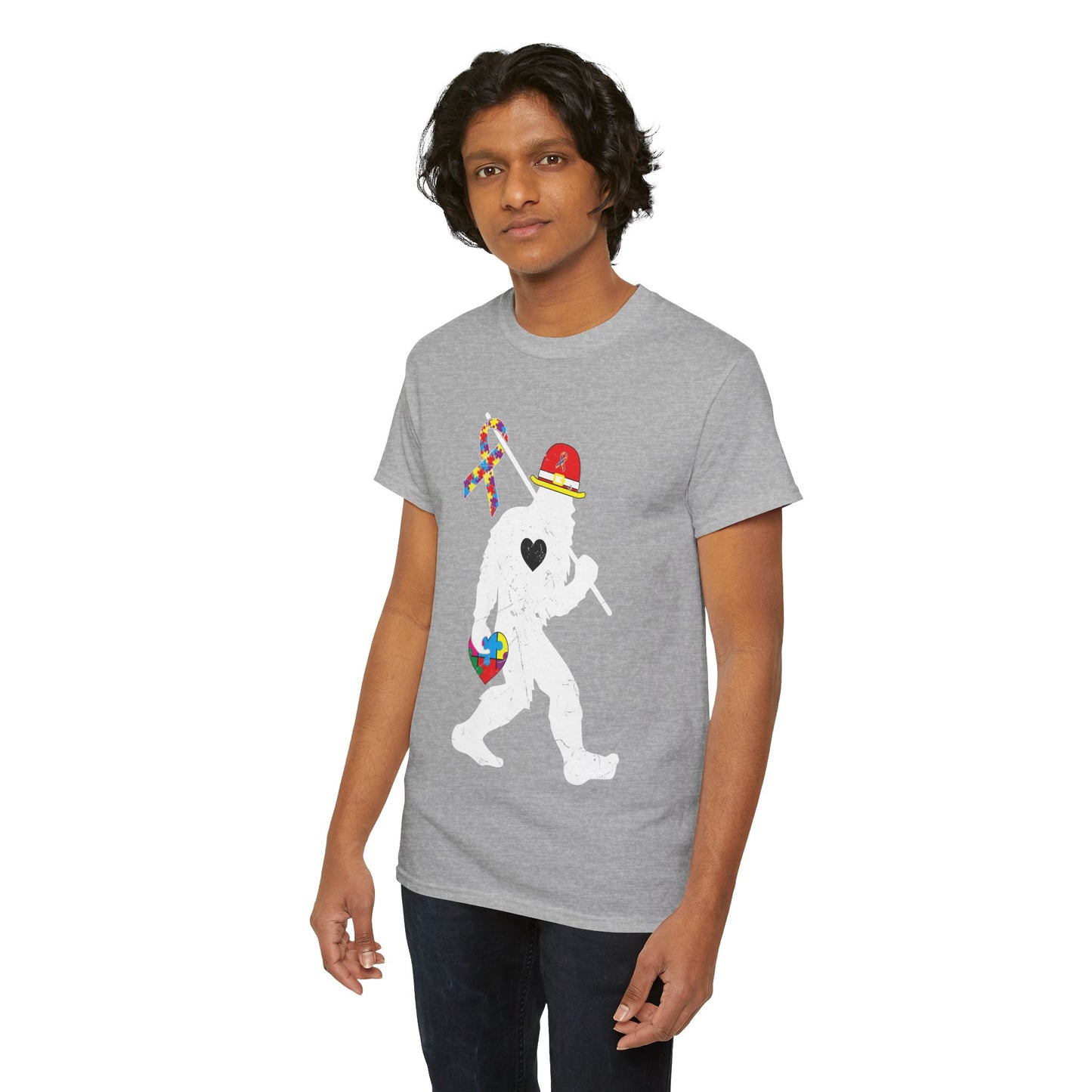 Bigfoot Heart Puzzle Piece Autism T shirt unisex heavy cotton T-shirt