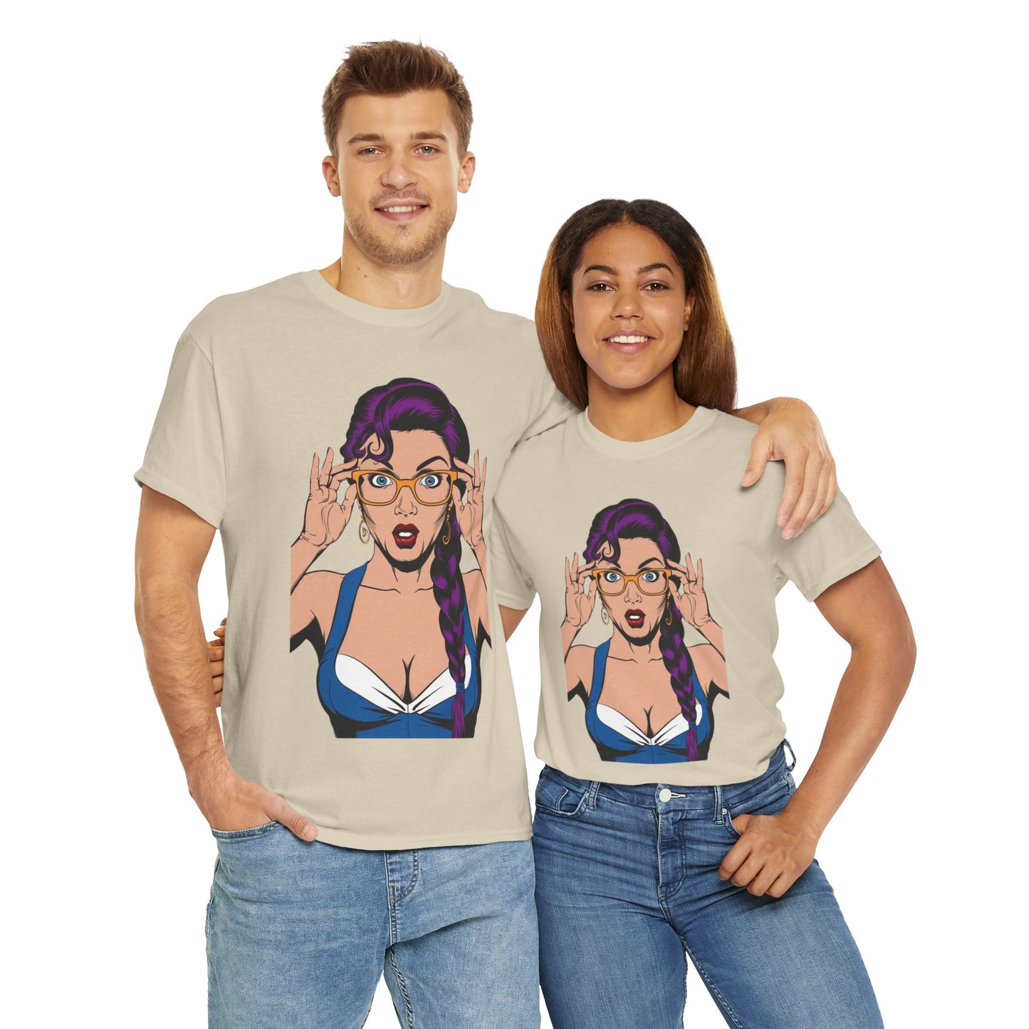 Sexy PopArt Girl Glasses and Braids Tshirt unisex heavy cotton