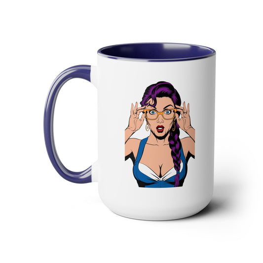 Sexy PopArt Girl with Glasses and Braids 15oz Coffee Mug
