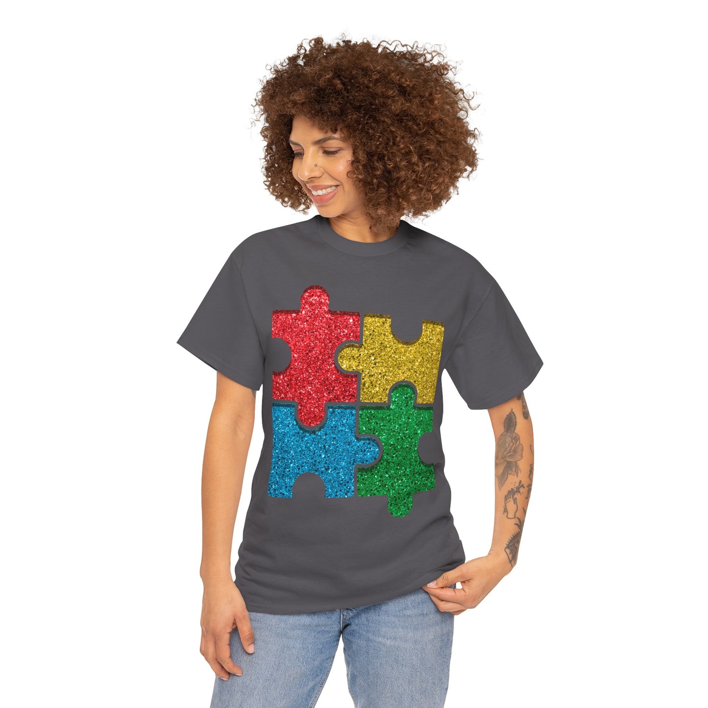 Autism Puzzle Pieces T-shirt Unisex Heavy Cotton