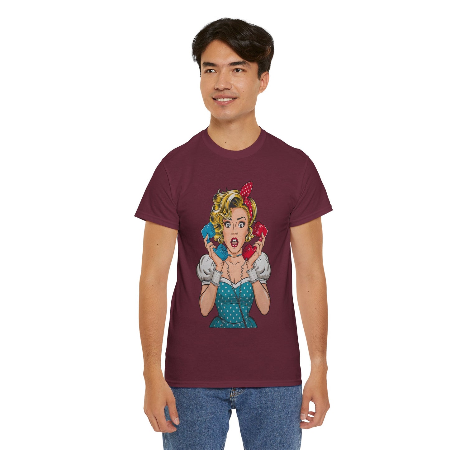 PopArt Girl on the Phone  Tshirt unisex heavy cotton