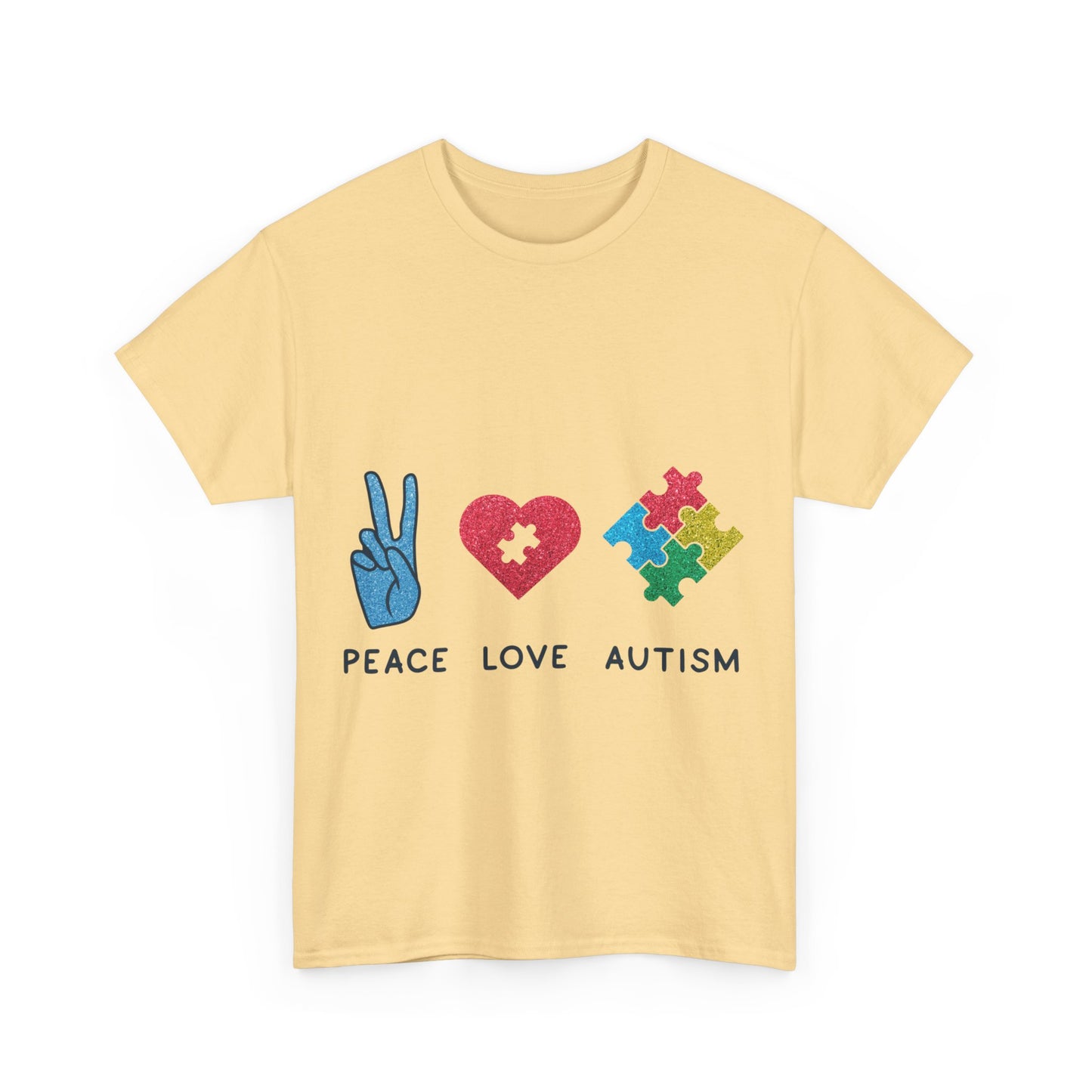 Autism Peace Love Autism T-shirt Unisex Heavy Cotton