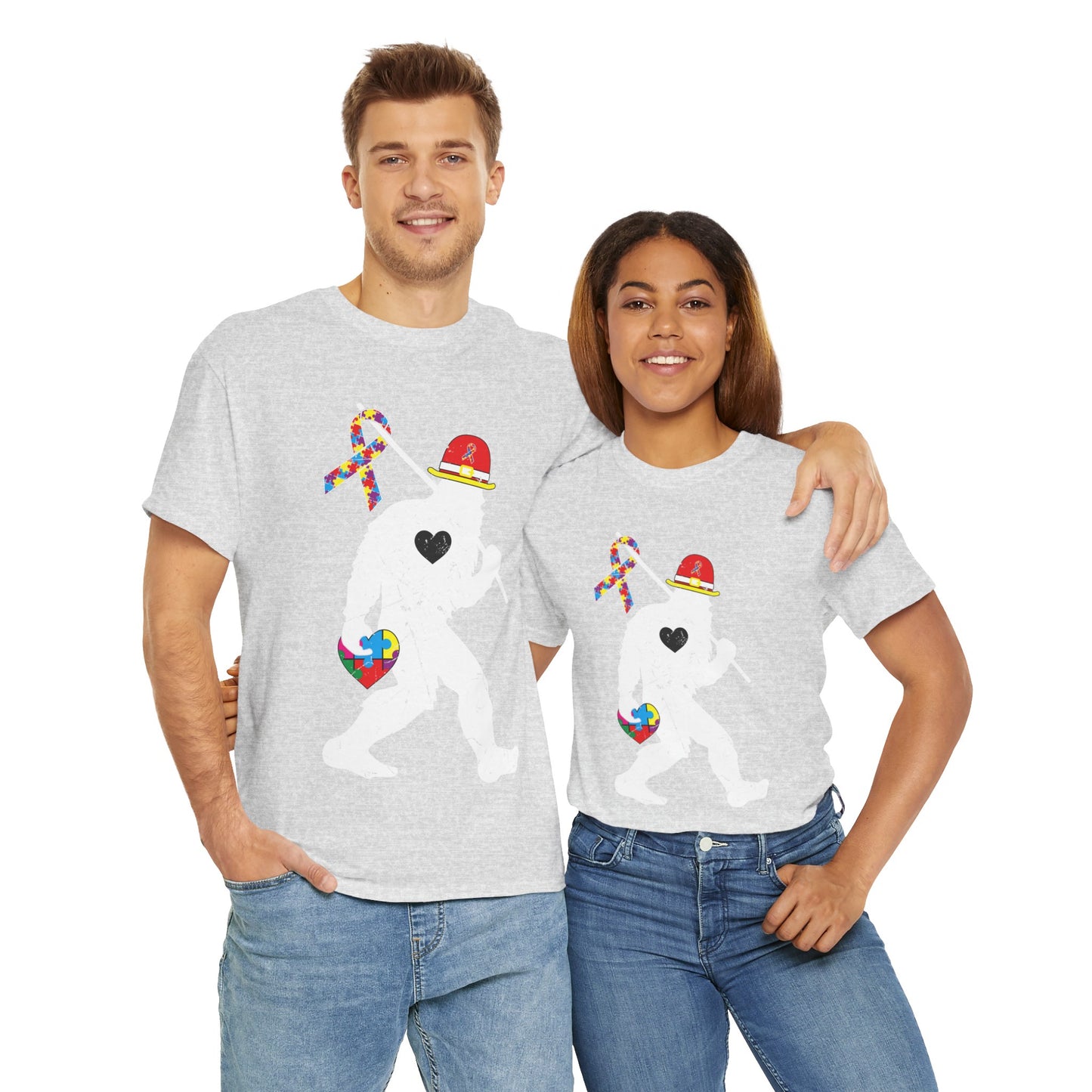 Bigfoot Heart Puzzle Piece Autism T shirt unisex heavy cotton T-shirt