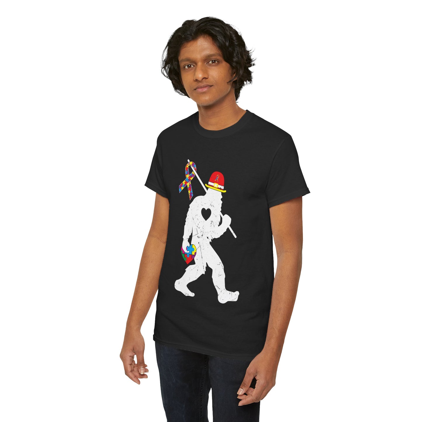 Bigfoot Heart Puzzle Piece Autism T shirt unisex heavy cotton T-shirt