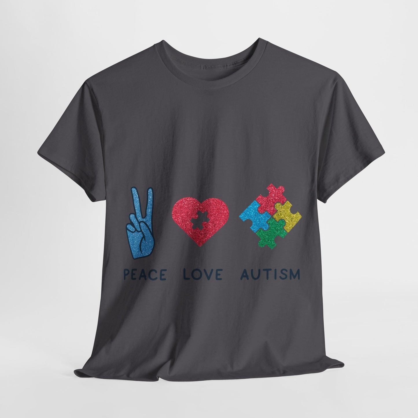 Autism Peace Love Autism T-shirt Unisex Heavy Cotton