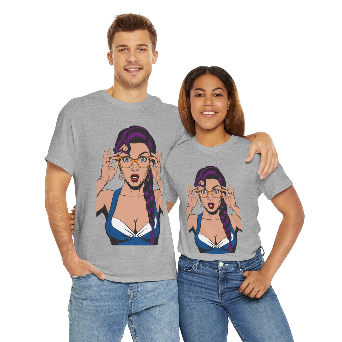 Sexy PopArt Girl Glasses and Braids Tshirt unisex heavy cotton