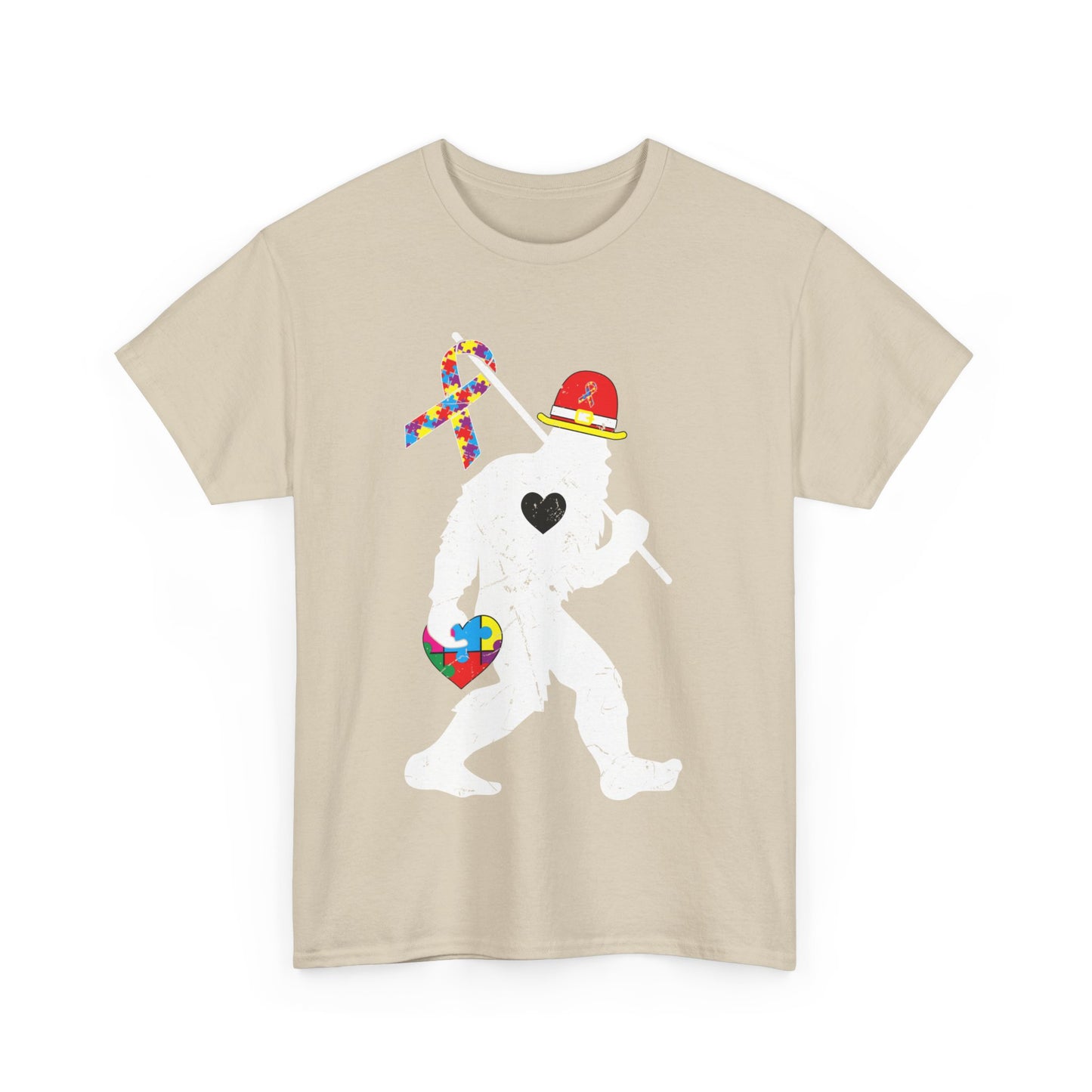 Bigfoot Heart Puzzle Piece Autism T shirt unisex heavy cotton T-shirt