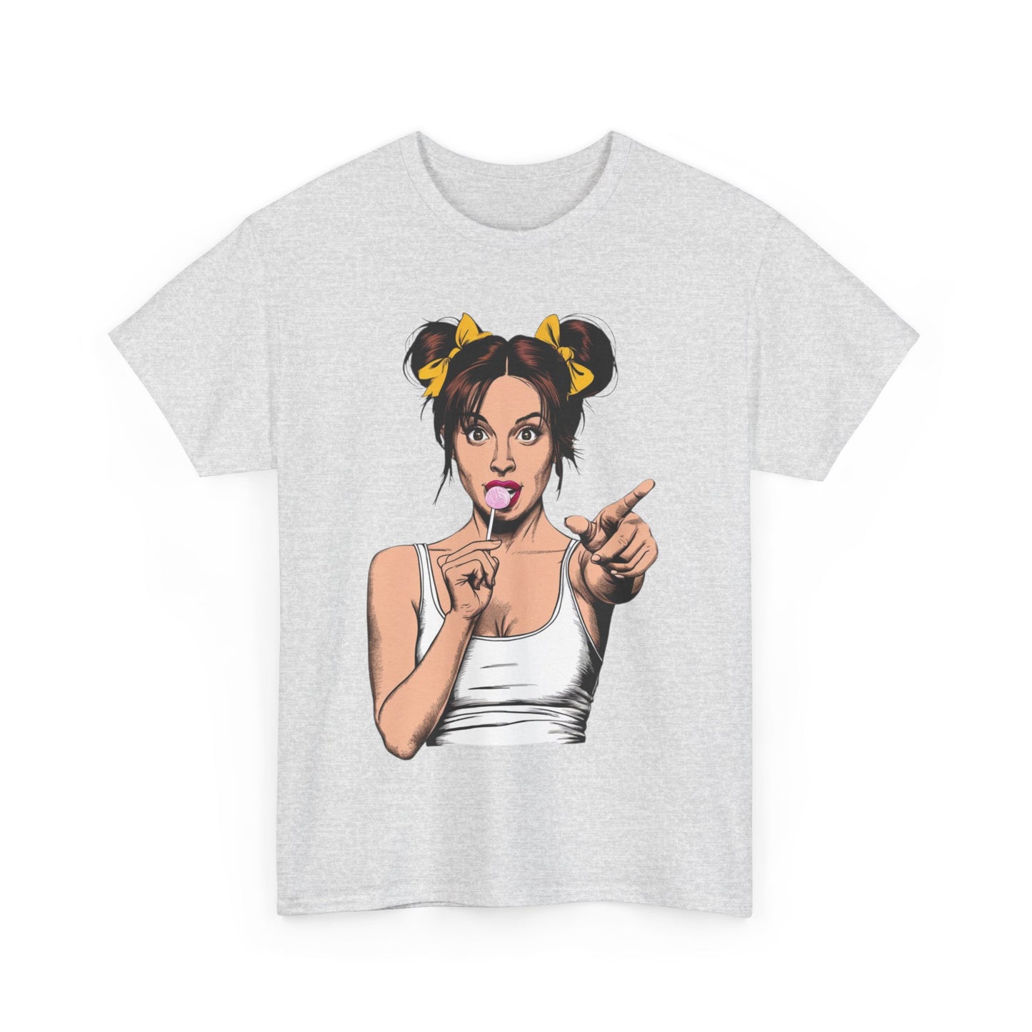Sexy PopArt Girl with pigtails and Sucker Unisex heavy cotton Tshirt