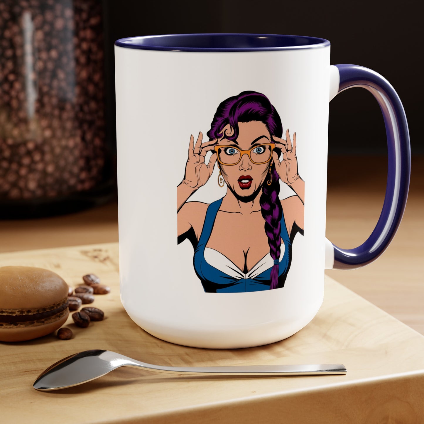 Sexy PopArt Girl with Glasses and Braids 15oz Coffee Mug