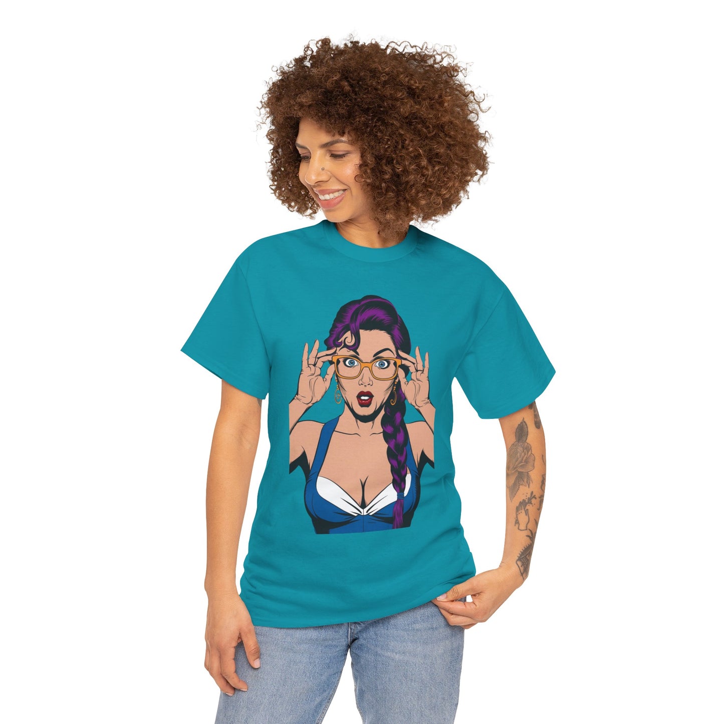 Sexy PopArt Girl Glasses and Braids Tshirt unisex heavy cotton