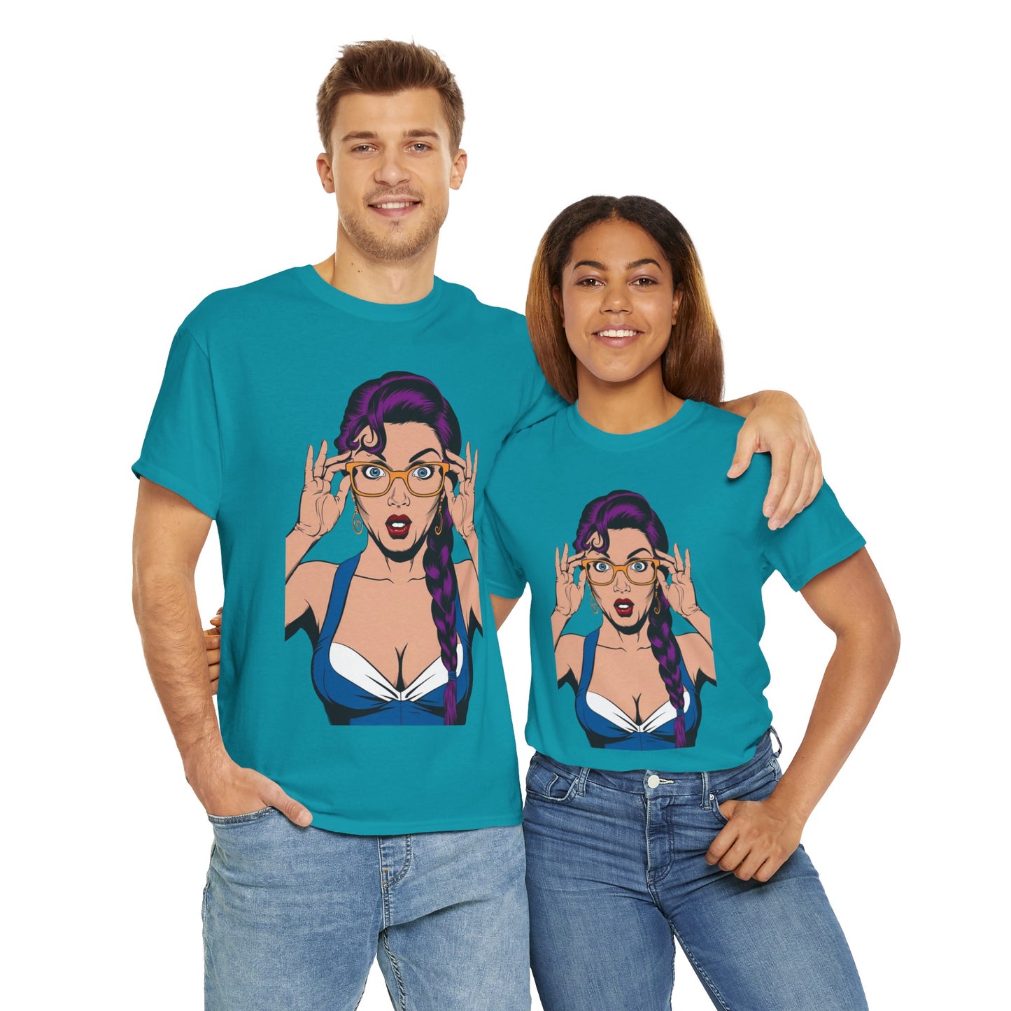 Sexy PopArt Girl Glasses and Braids Tshirt unisex heavy cotton