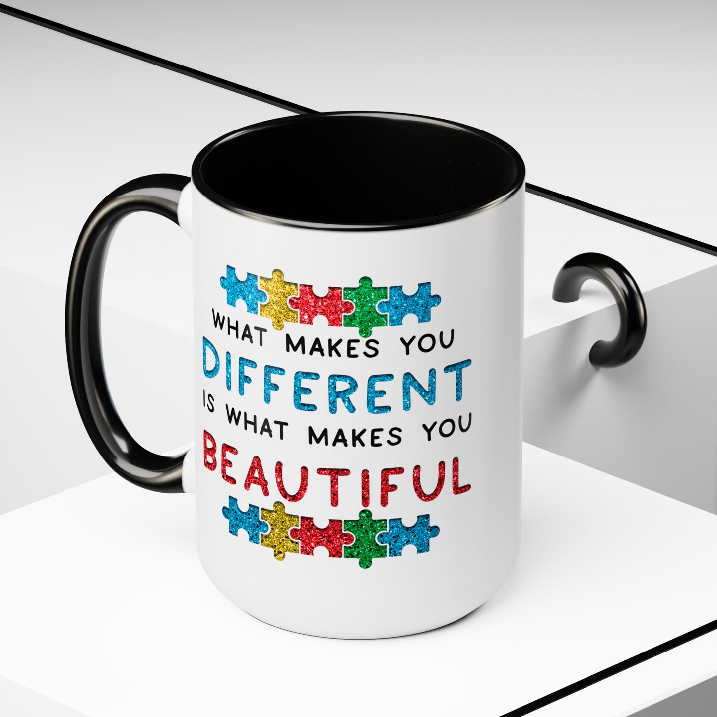 Autism WHAT MAKES YOU DIFFERENT IS WHAT MAKES YOU BEAUTIFUL T-shirt 15oz Coffee Mug