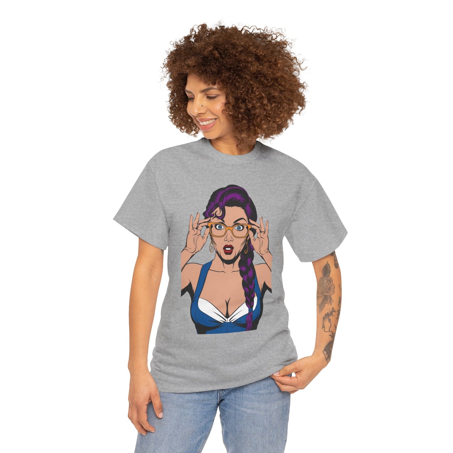 Sexy PopArt Girl Glasses and Braids Tshirt unisex heavy cotton