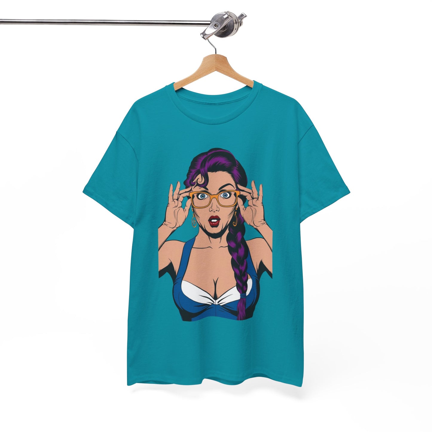 Sexy PopArt Girl Glasses and Braids Tshirt unisex heavy cotton