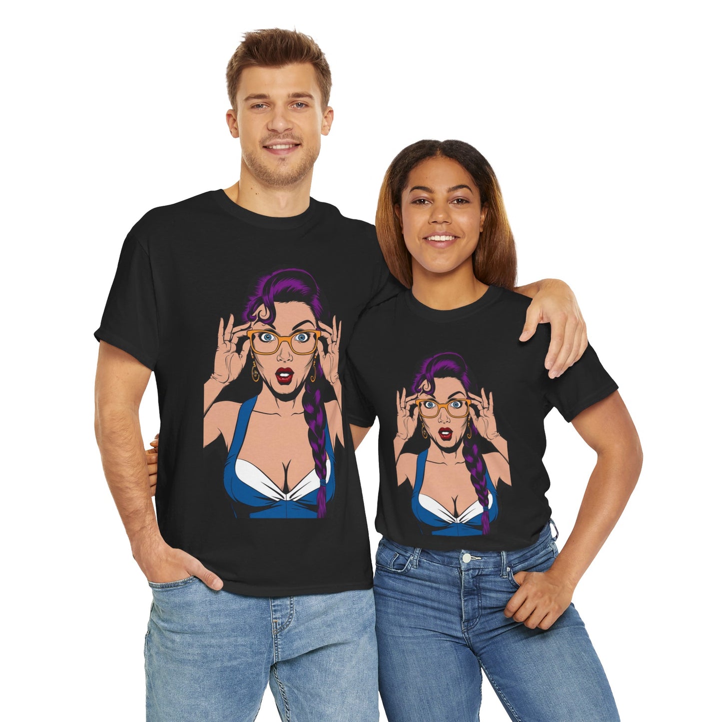 Sexy PopArt Girl Glasses and Braids Tshirt unisex heavy cotton