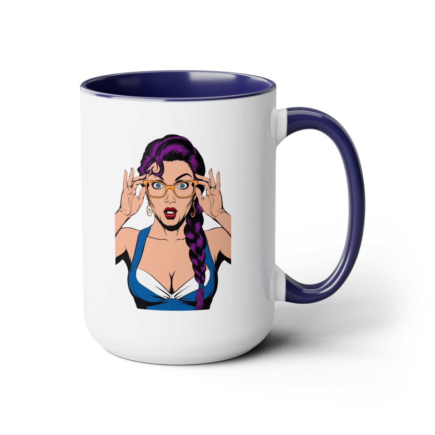 Sexy PopArt Girl with Glasses and Braids 15oz Coffee Mug