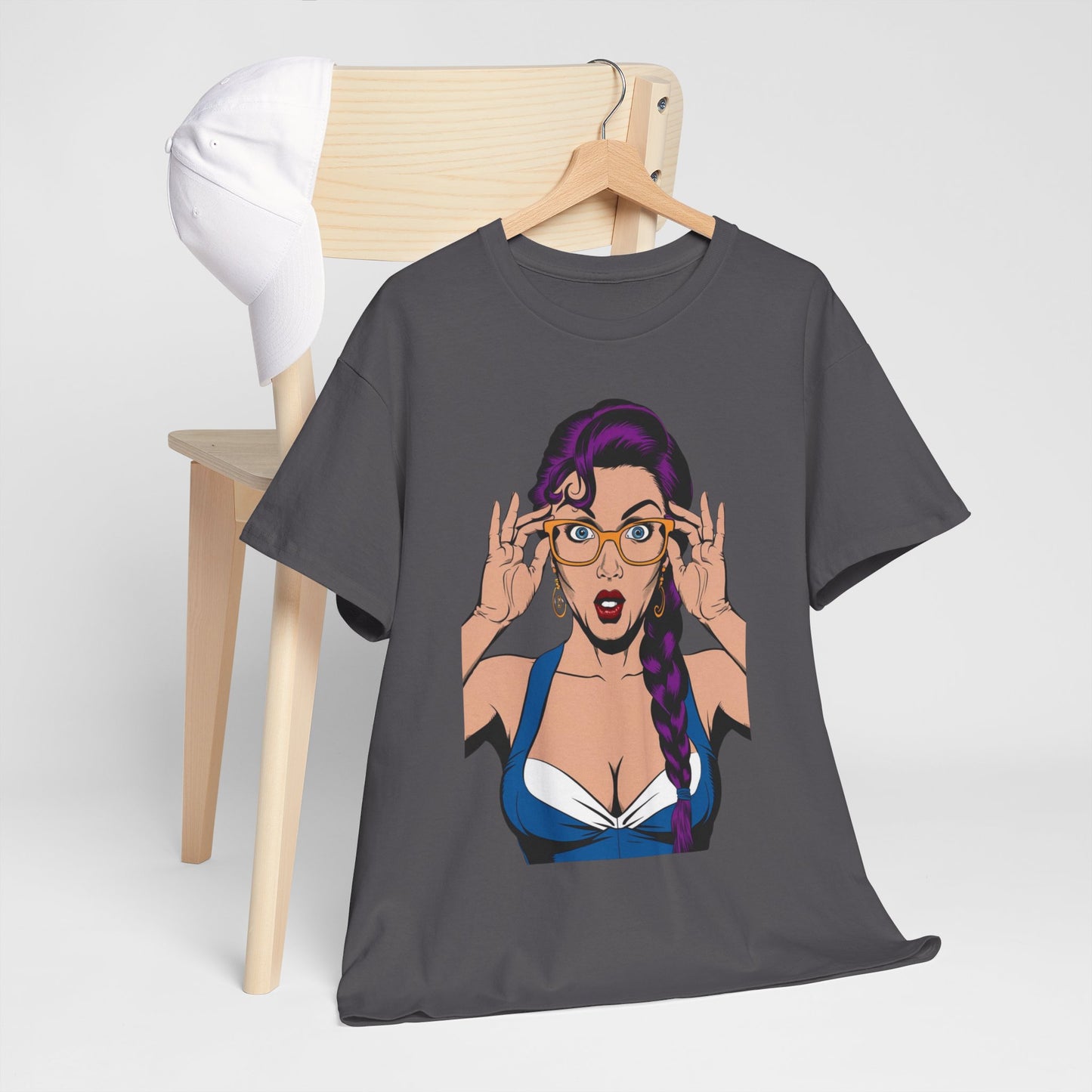 Sexy PopArt Girl Glasses and Braids Tshirt unisex heavy cotton