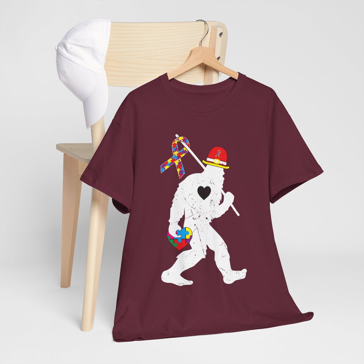 Bigfoot Heart Puzzle Piece Autism T shirt unisex heavy cotton T-shirt