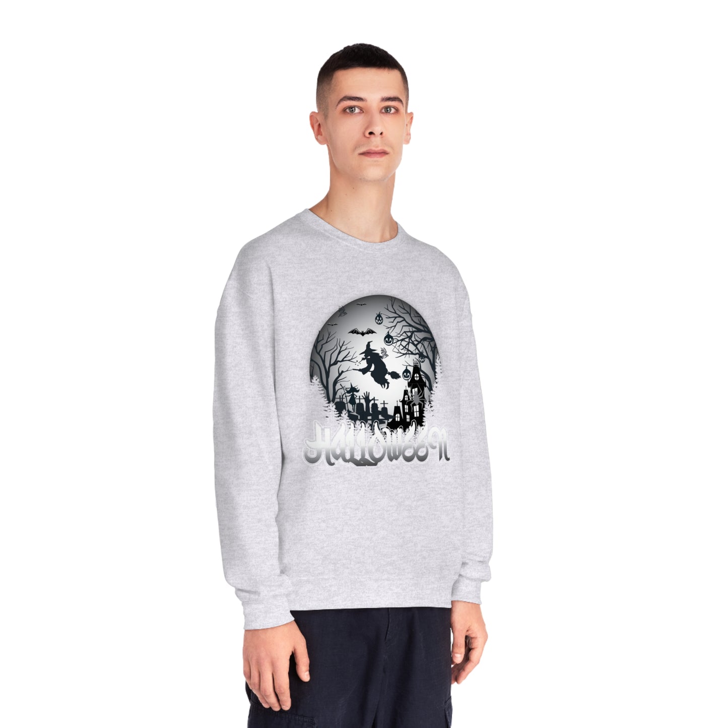 Halloween Globe Flying Witch Unisex NuBlend® Crewneck Sweatshirt
